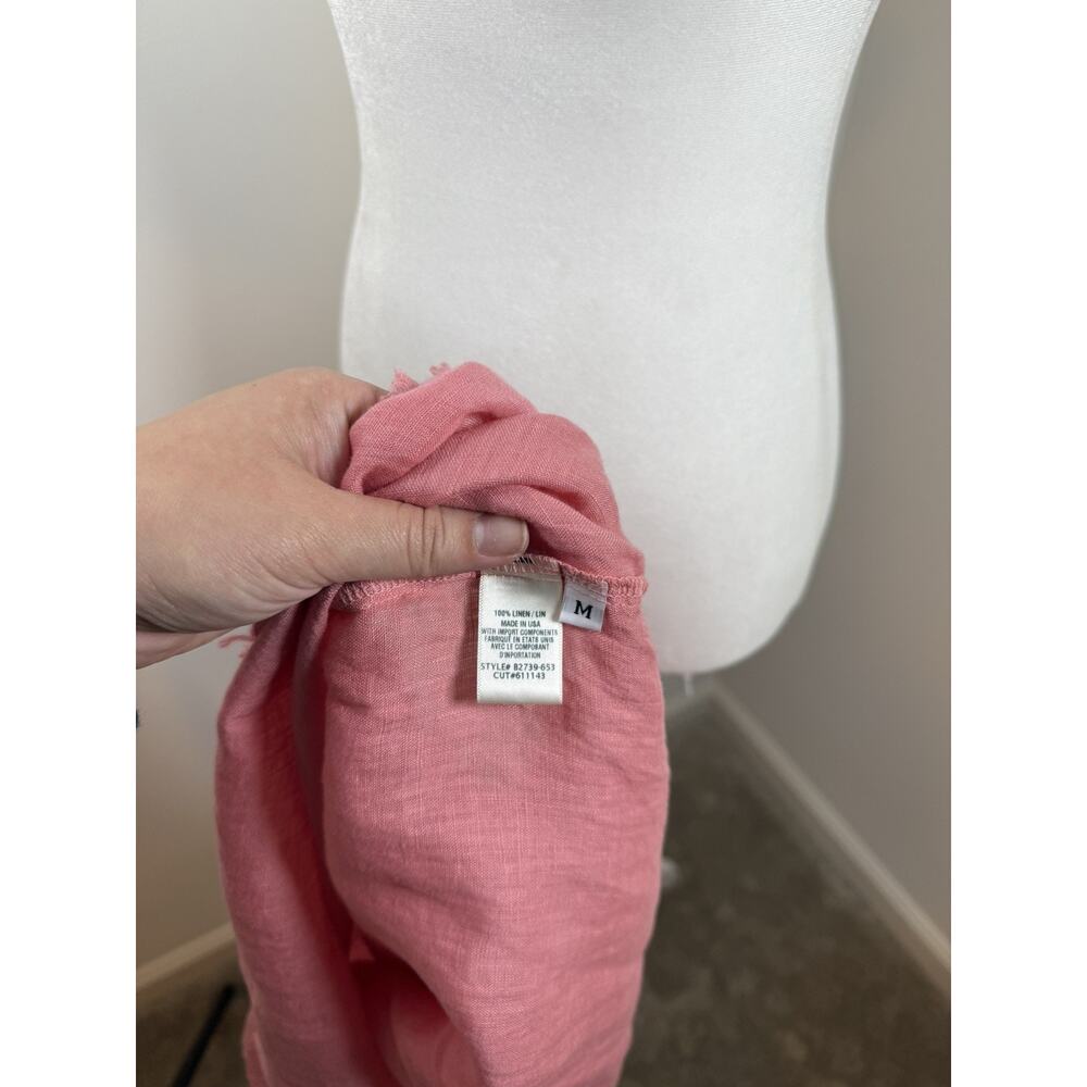 Bella Dahl Linen V Neck Top Peach Short Sleeve Raw Hem Women's M Boho Lagenlook - Picture 5 of 11